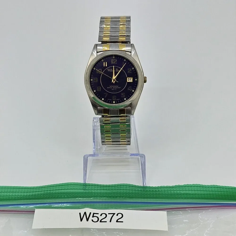 Willow Bay Men's Watch 36MM Blue Dial Date Two Tone Expandable Band New Battery‎